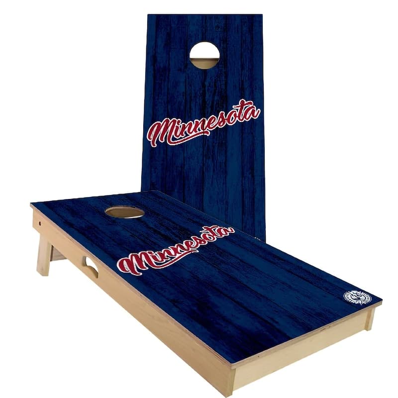 Minnesota Vintage Baseball Outdoor Cornhole Board Set - All-Weather 2x4 - Include Case + Hole Lights