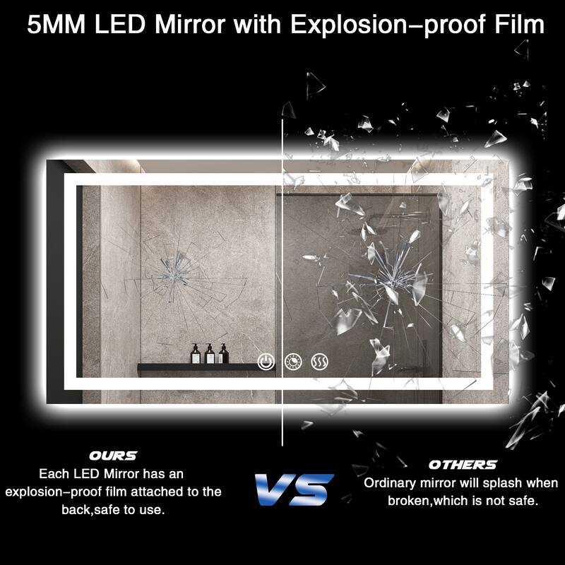 FTL Large LED Bathroom Vanity Mirror Wall Mounted Dimmable Anti-fog,Frameless,3-Color - 32×24in