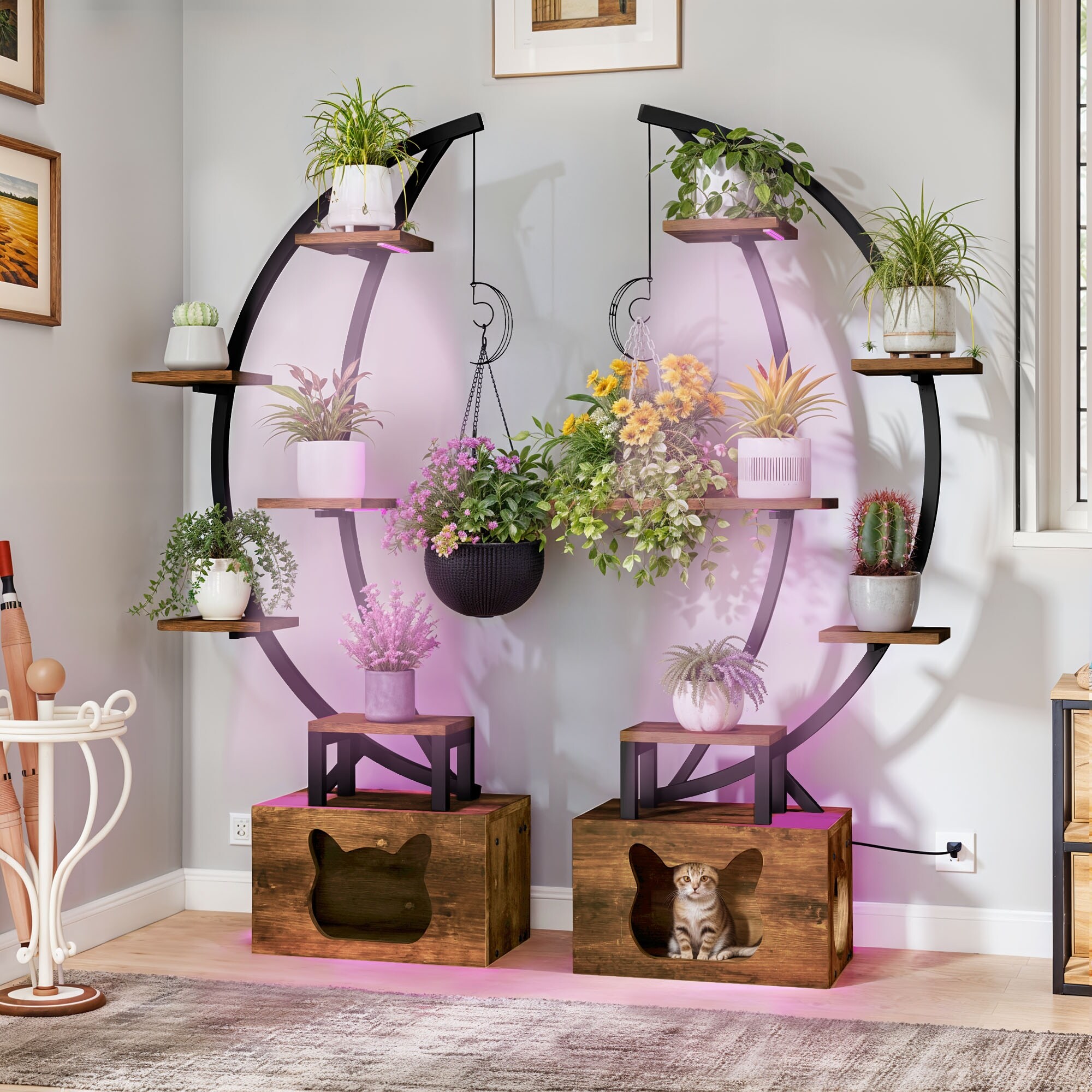Moasis Indoor 6 Tiers Plants Flowers Stand with Cat Litter Box