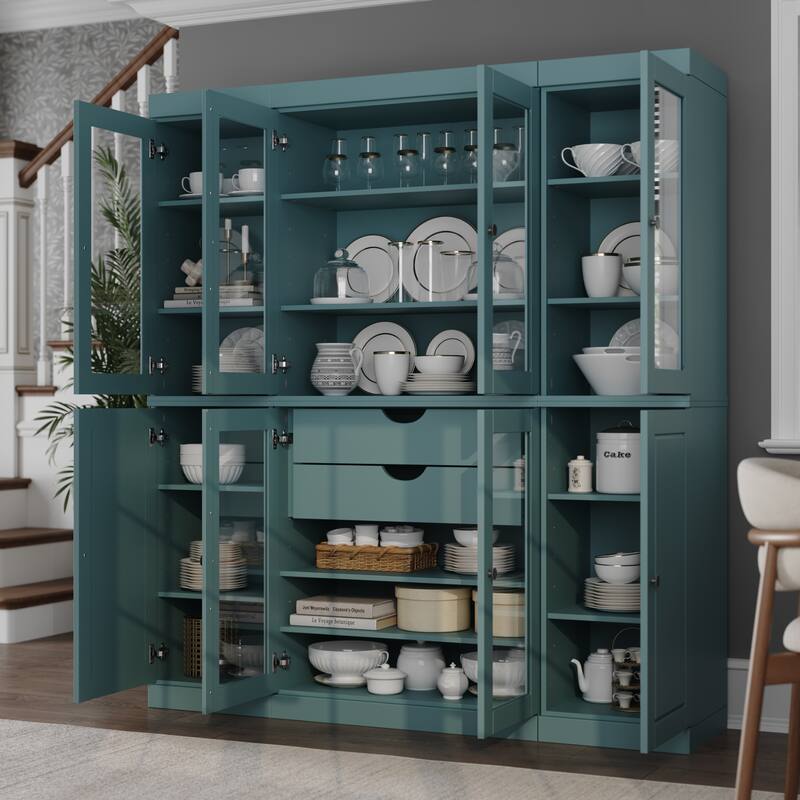 Palace Imports 100% Solid Wood Pantry Cabinet, 2 Drawers, Adjustable Shelves, 65" Wide, 71.5" Tall - 65" x 71.5" - Aqua