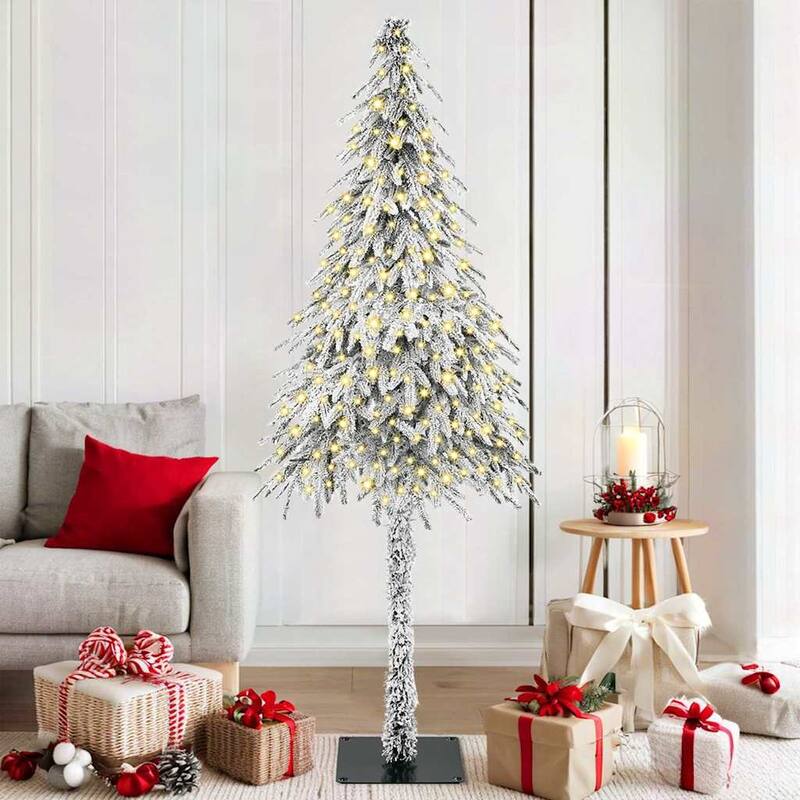 vidaXL Artificial Christmas Tree - 70.9" x 15.7 - Green with LEDs and white/grey balls - 6 Foot