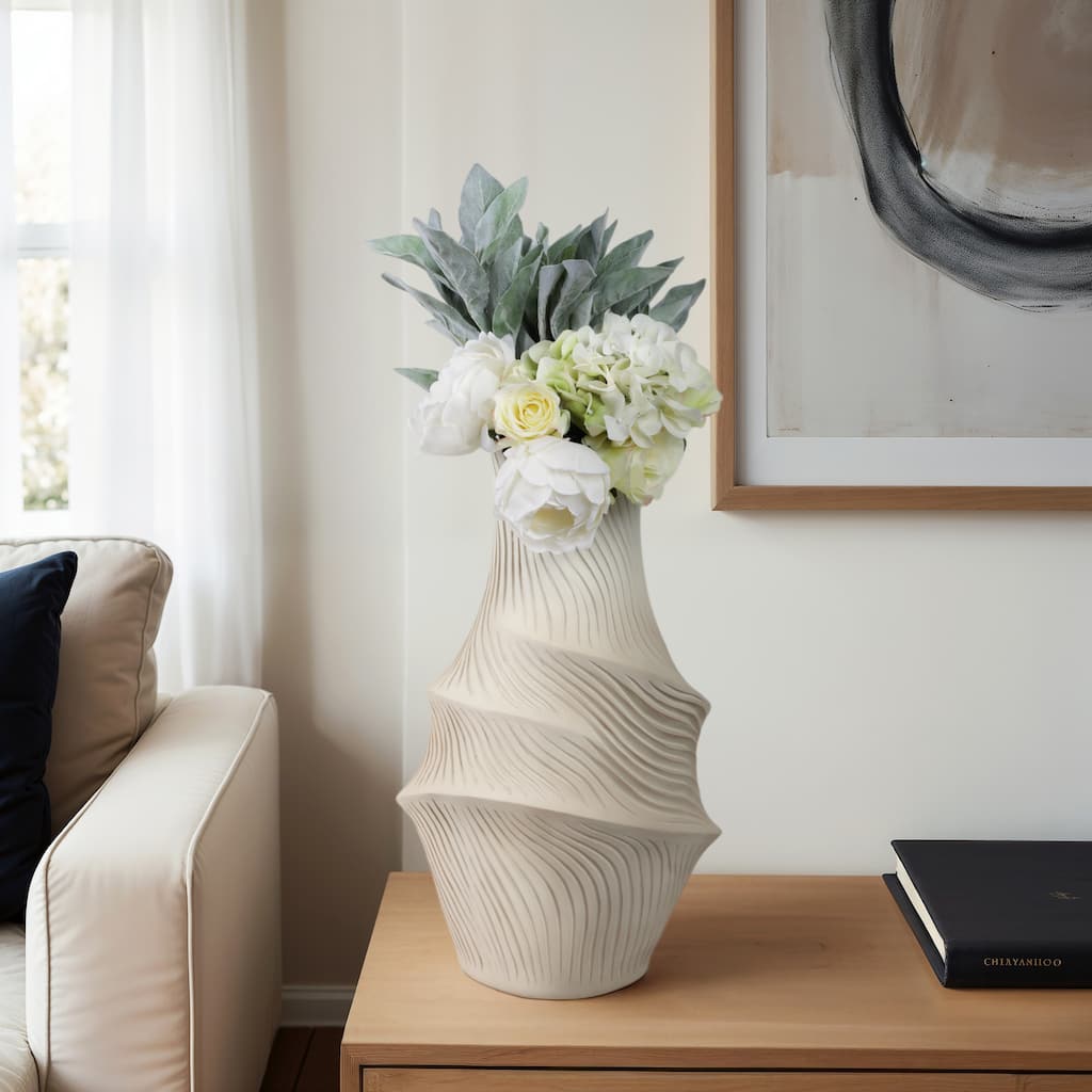 Resin Vase with Sculptural Textured Design and Curved Detailing