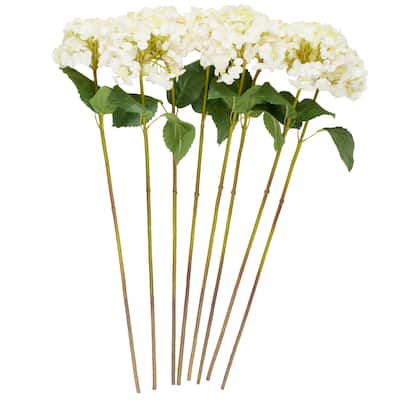 Faux Foliage Hydrangea Tall Artificial Flower Stem - Set of 8 - Roche River Decor - White