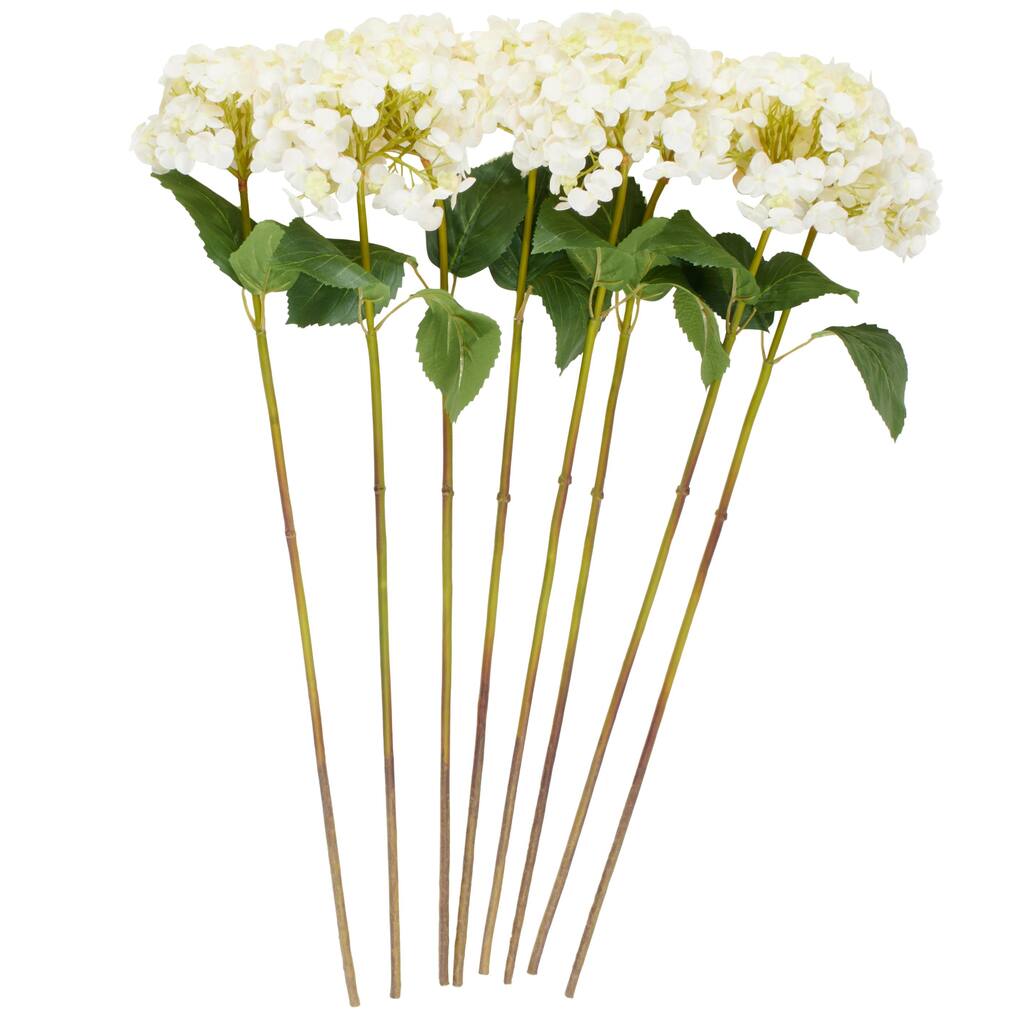 Faux Foliage Hydrangea Tall Artificial Flower Stem - Set of 8 - Roche River Decor - White