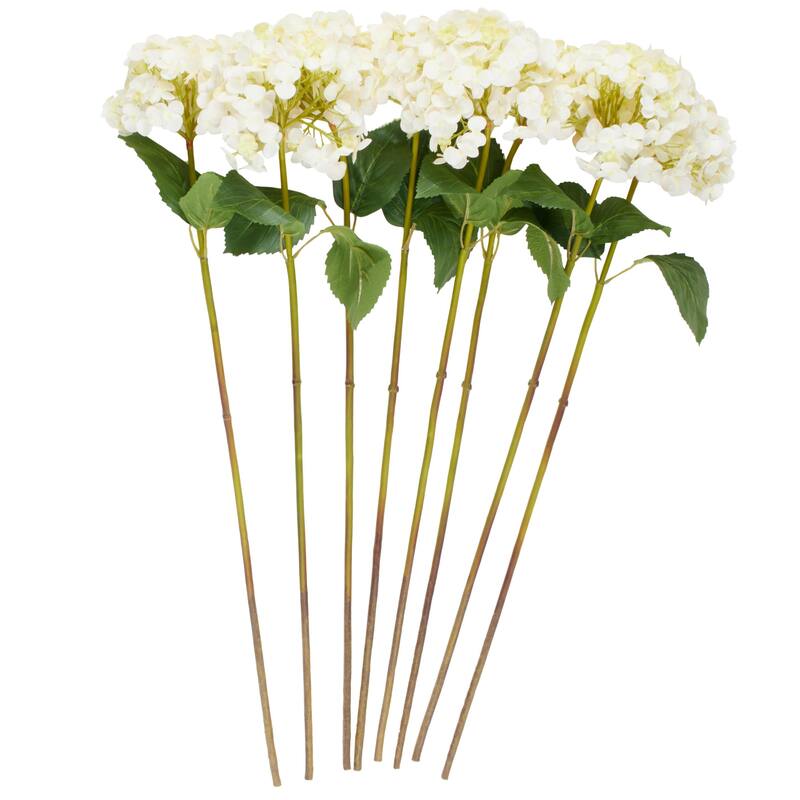 White Faux Foliage Tall Hydrangea Artificial Flower Stem (Set of 8)