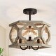 preview thumbnail 8 of 12, Woodly Farmhouse 3-Light Distressed Wood Modern Cage Drum Semi-Flush Mount for foyer - 14" D x 9" H