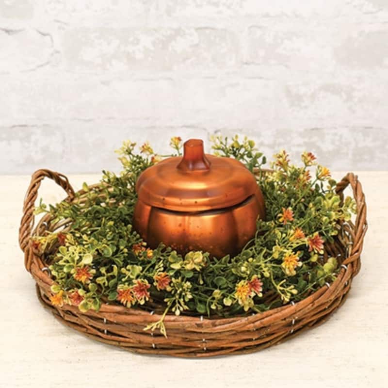 Brown Willow Round Woven Tray Basket with Handles Rustic Home Decor 12x12 in - 12 x 12 x 3.75 in.