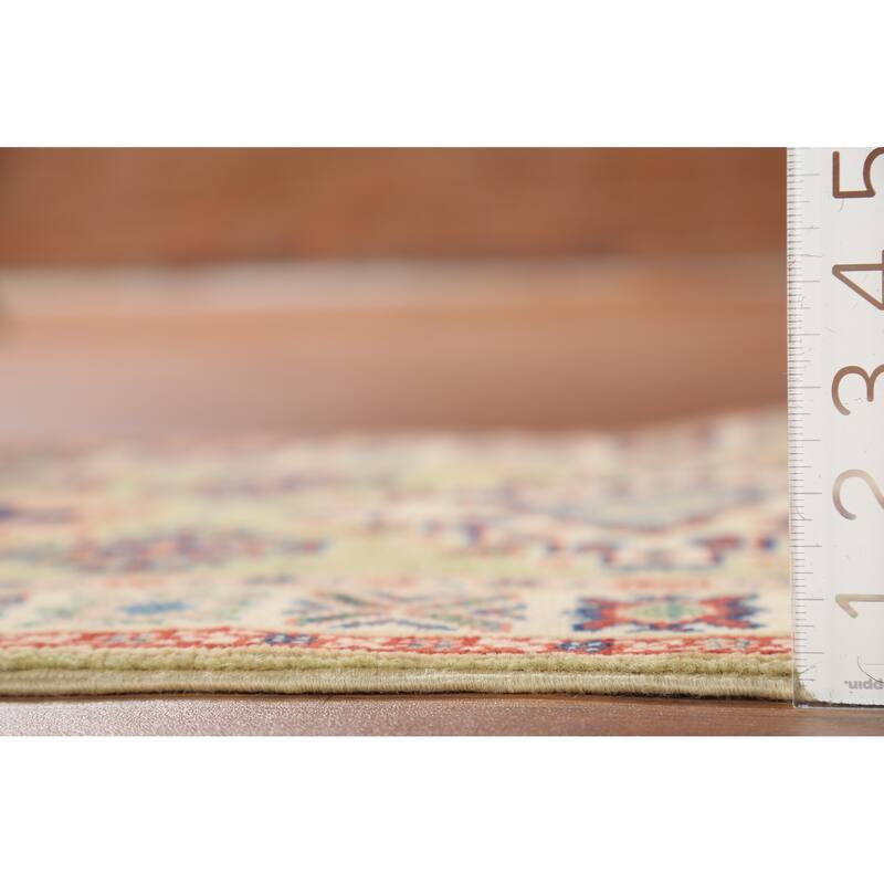 Pistachio Green Geometric Kazak Oriental Rug Hand-Knotted Wool Carpet - 2'1"x 2'10"