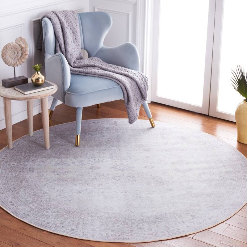 SAFAVIEH Tucson Machine Washable Slip Resistant Giouli Oriental Medallion - 8' x 8' Round - Beige/Beige