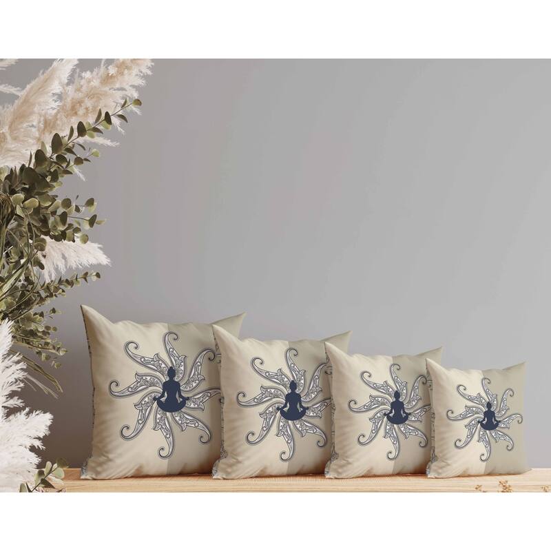 Mystic Silence Indoor/Outdoor Reversible Throw Pillow Beige and Blue
