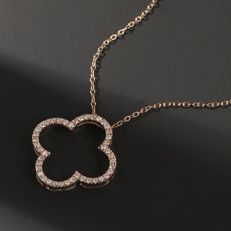 1/6ct - 1ct TDW Diamond 14K Gold Open Clover Pendant Necklace for Women - 1/2ct - Rose