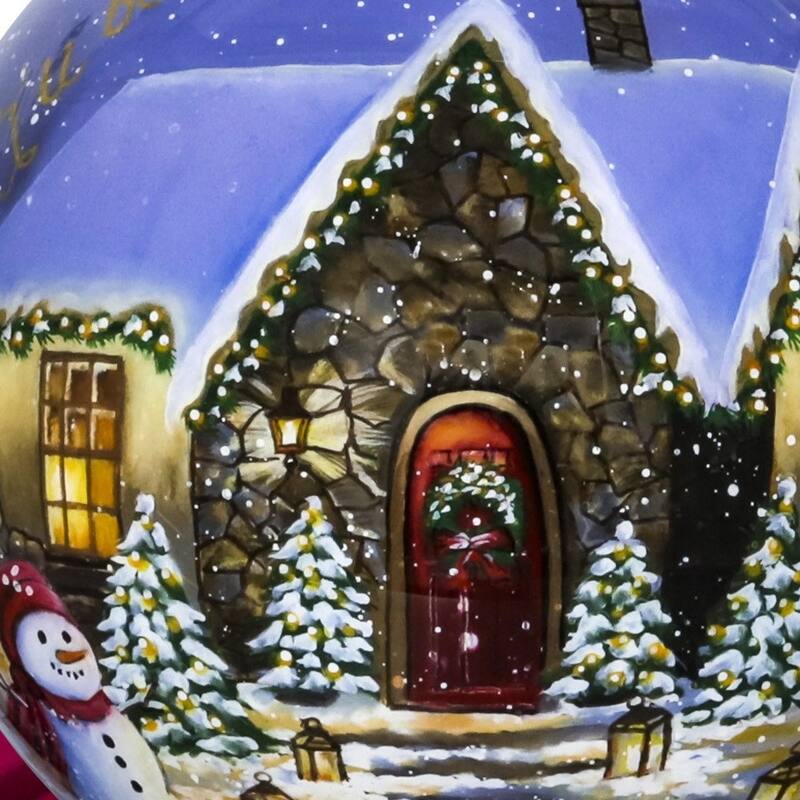 Home for Christmas Hand Painted Mouth Blown Glass Ornament - 4" x 4" x 4"