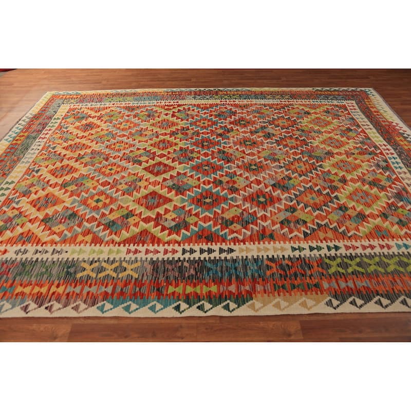Kilim Oriental Area Rug Flatweave Reversible Wool Carpet - 8'4" x 11'3"
