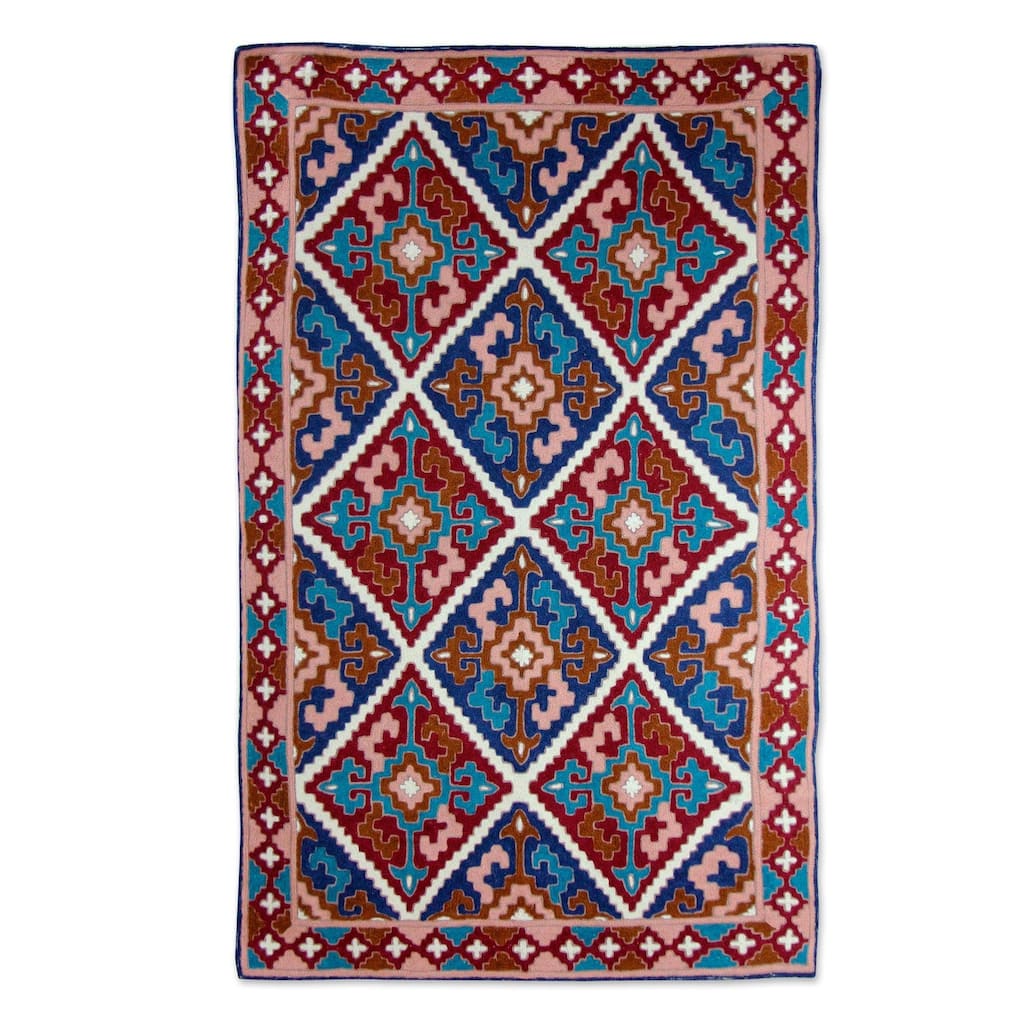 Handmade Diamond Sky Chain stitched wool rug (India ) - Big