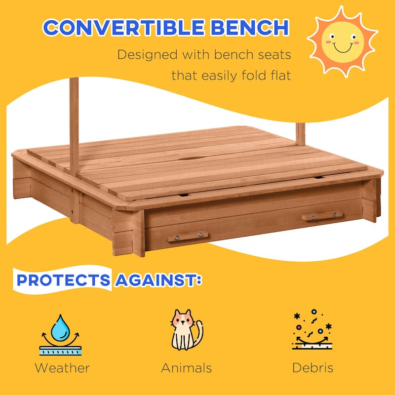 Outsunny Kids Sandbox with Cover, Outdoor Wooden Sandbox with Canopy - 41.75" x 41.75" x 47.75"