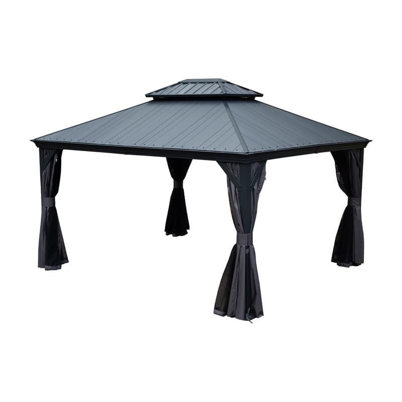 Domi 10x14FT Resin Hardtop Gazebo with Drainage Gutter, 2025 Upgraded Outdoor Metal Gazebo Canopy with Double Roof