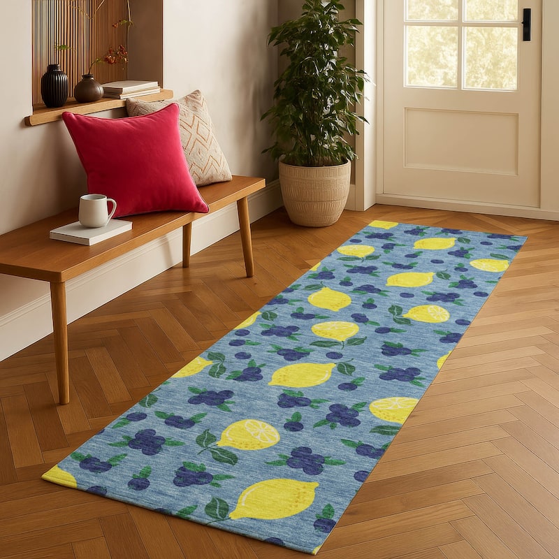 Machine Washable Indoor/ Outdoor Citrus Berry Chantille Rug