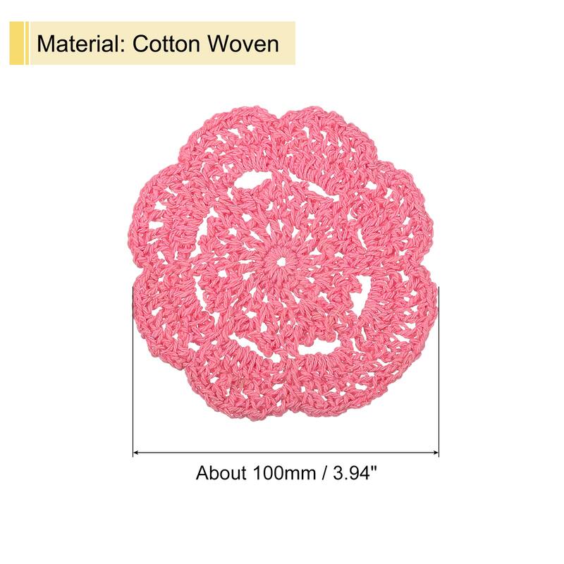 Crochet Doilies, 4Pcs 4" - Cotton Woven Round Fabric Coasters - 100mm - Watermelon Red