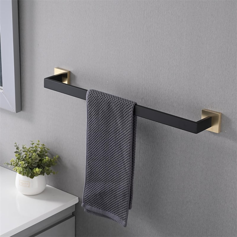 4 Piece Bathroom Hardware Set Matte Black & Gold Bathroom Accessories Set Wall Mount Stainless Steel Towel Holder Bar Set