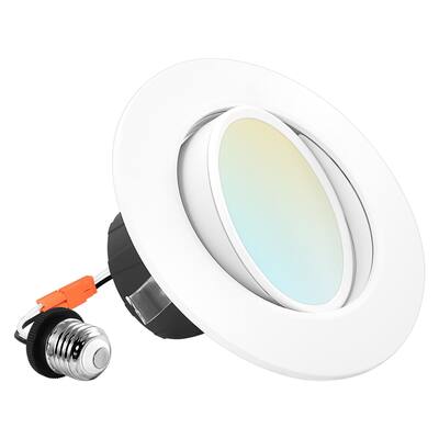Luxrite 4" Gimbal LED Recessed Light, 8W=60W, 5 Color Selectable, Dimmable, 700 Lumens, Wet Rated, ETL Listed