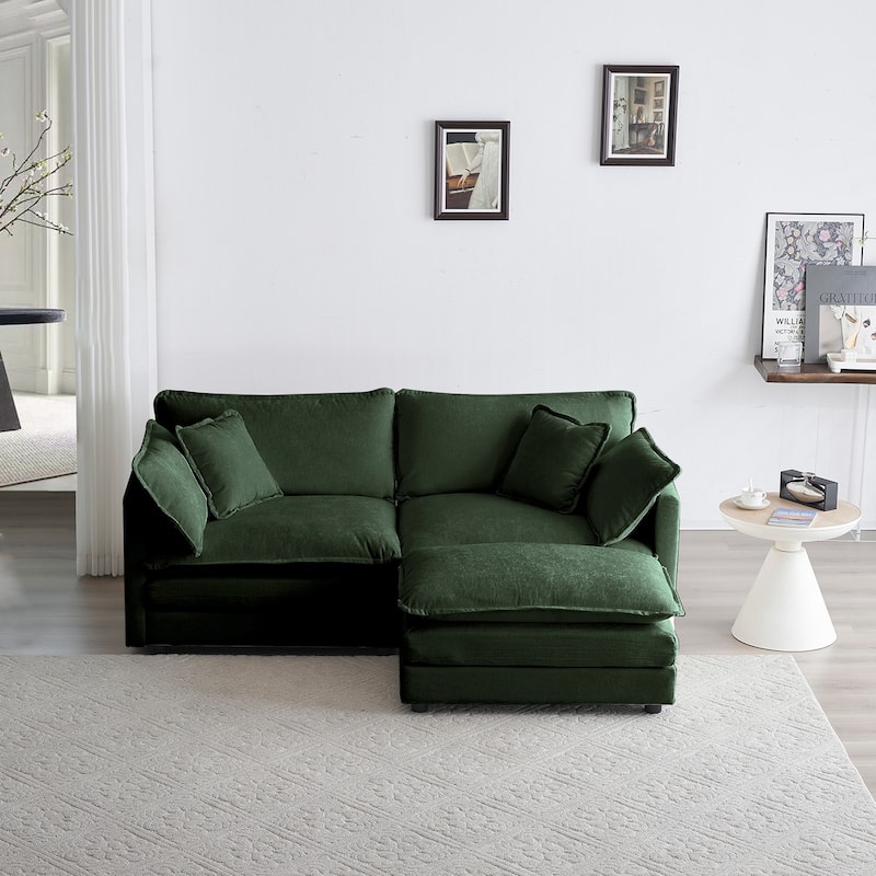 Modern L shaped sectional sofa with footstool for small space living - Green