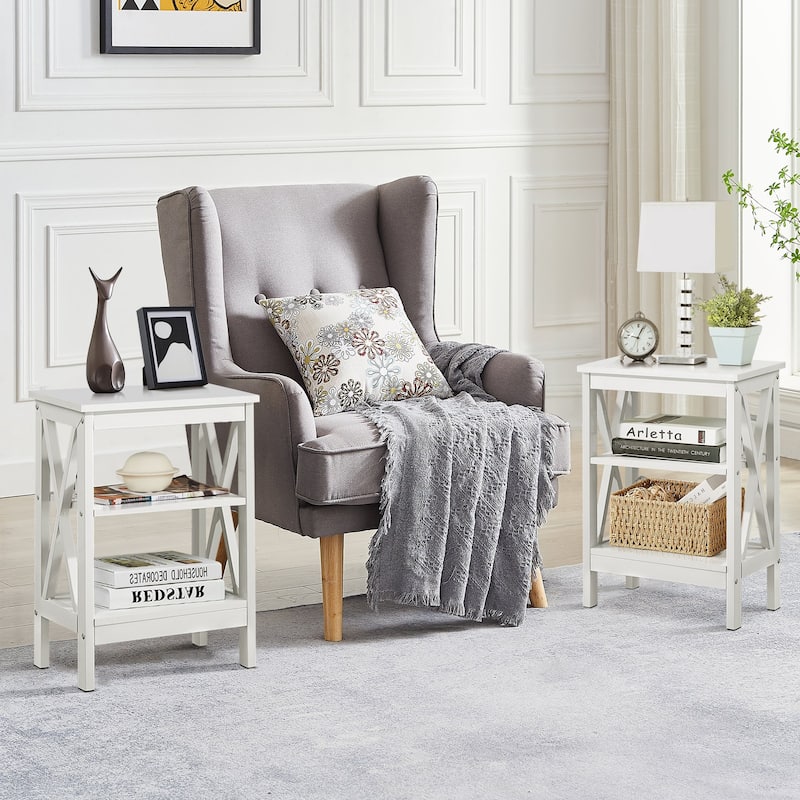 VECELO Modern End Tables with 3-Tier Open Storage Shelves X-Shaped Side Sofa Side Tables and Nightstands