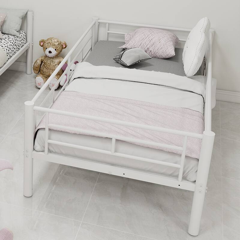 Twin Over Twin Metal Bunk Bed with Ladder and Guardrail, Convertible to 2 Separate Beds, No Box Spring Required