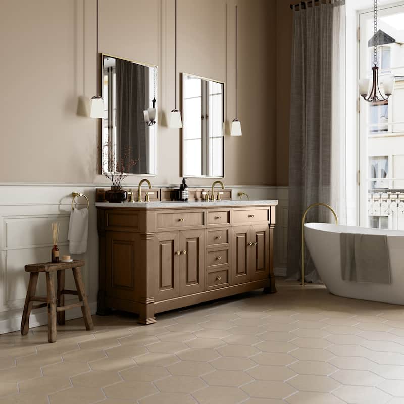 Brookfield 72" Double Vanity, Pecan w/FreePower Wireless Charger