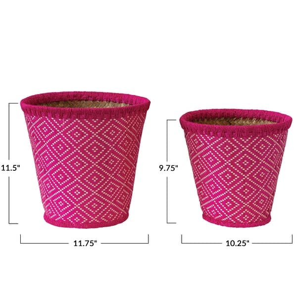 Hand-Woven Seagrass Baskets with Pattern, Fuchsia, Set of 2