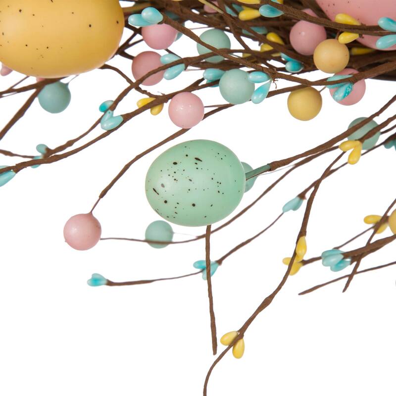 Glitzhome 22"D Artificial Easter Spring Eggs Berries Wreath for Front Door Wall Decor
