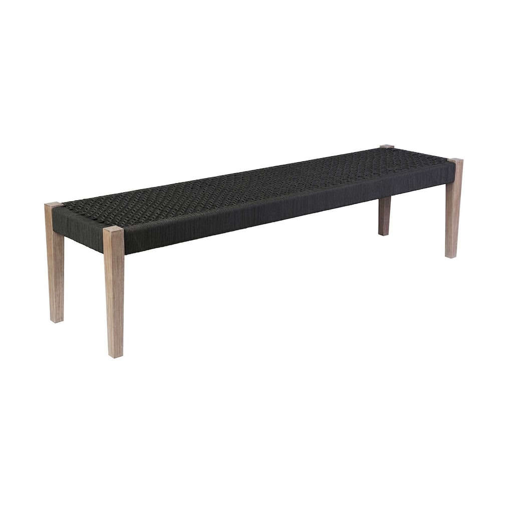 Nif 71 Inch Rectangular Dining Bench, Rope Woven Top, Tapered Legs, Black