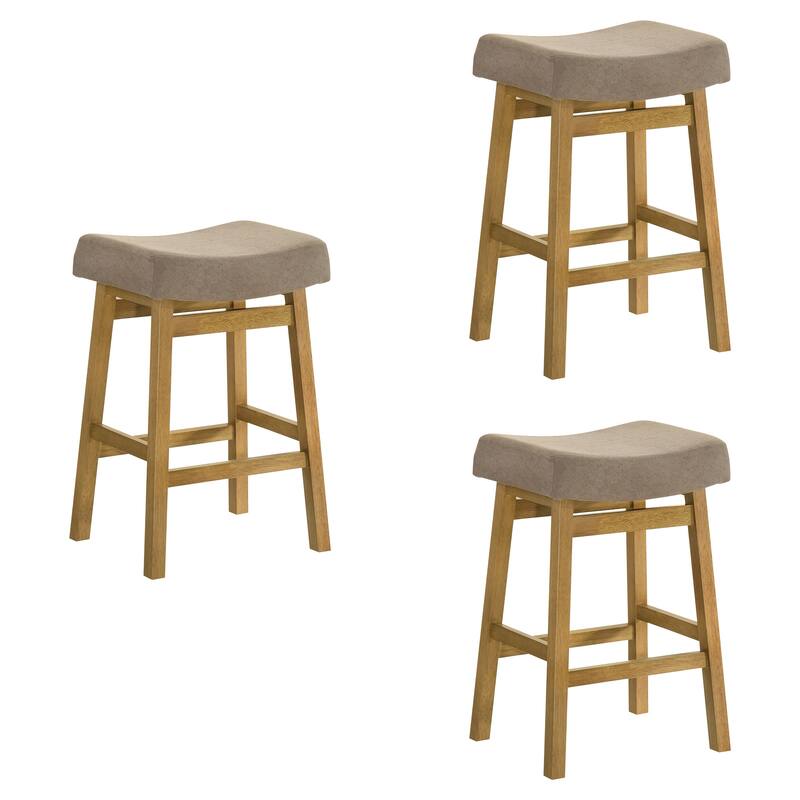 Lenon Modern Farmhouse Backless Bar Stool, Saddle Counter Stool with Upholstered Seat - Set of 3 - Amber Glow - Counter Height