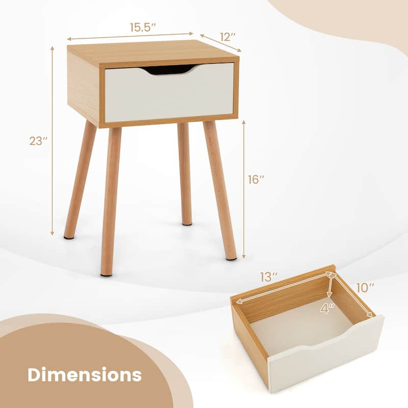 Wooden Nightstand with Drawer and Storage for Living Room