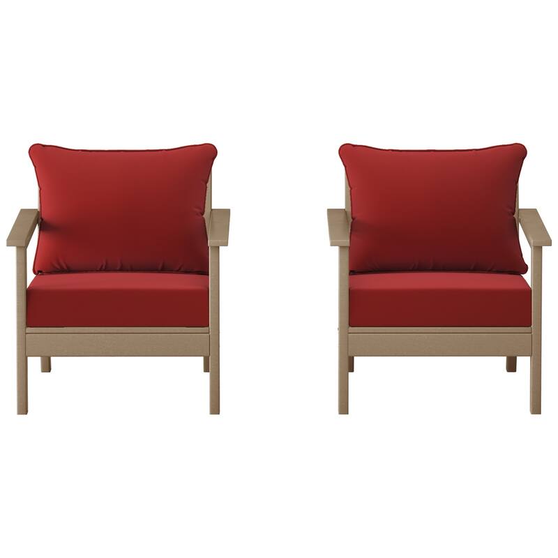 Birchwood All Weather HDPE Outdoor Patio Weathered Wood Deep Seating Conversation Set With Cushions (2-Piece)