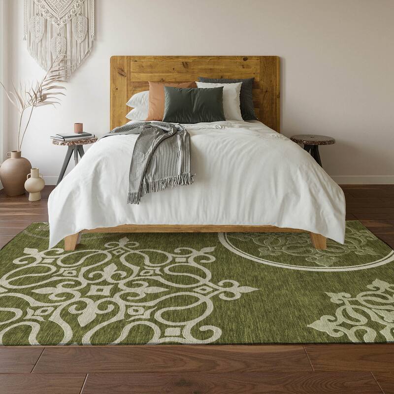 Premium Washable Super Soft Transitional Scroll Mayfield Rug