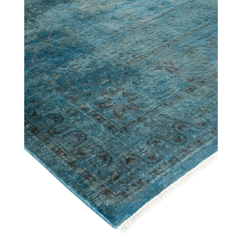 Overton Hand Knotted Wool Vintage Inspired Modern Contemporary Overdyed Blue Area Rug - 8' 2" x 9' 10"