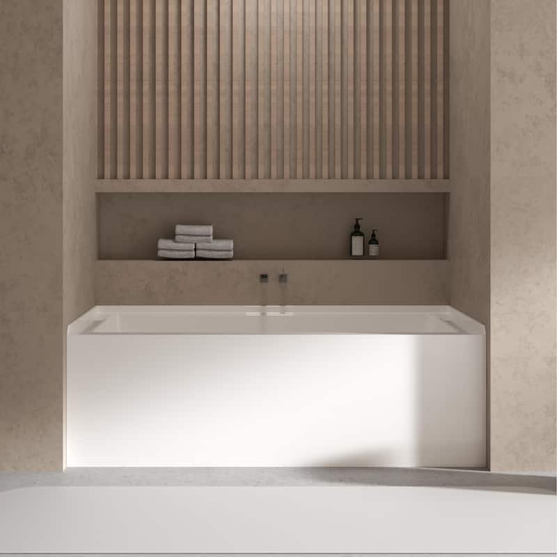 60 Inch Acrylic Rectangular Alcove Soaking Bathtub - 60"x32"_White_B - 60"x32"_White_B