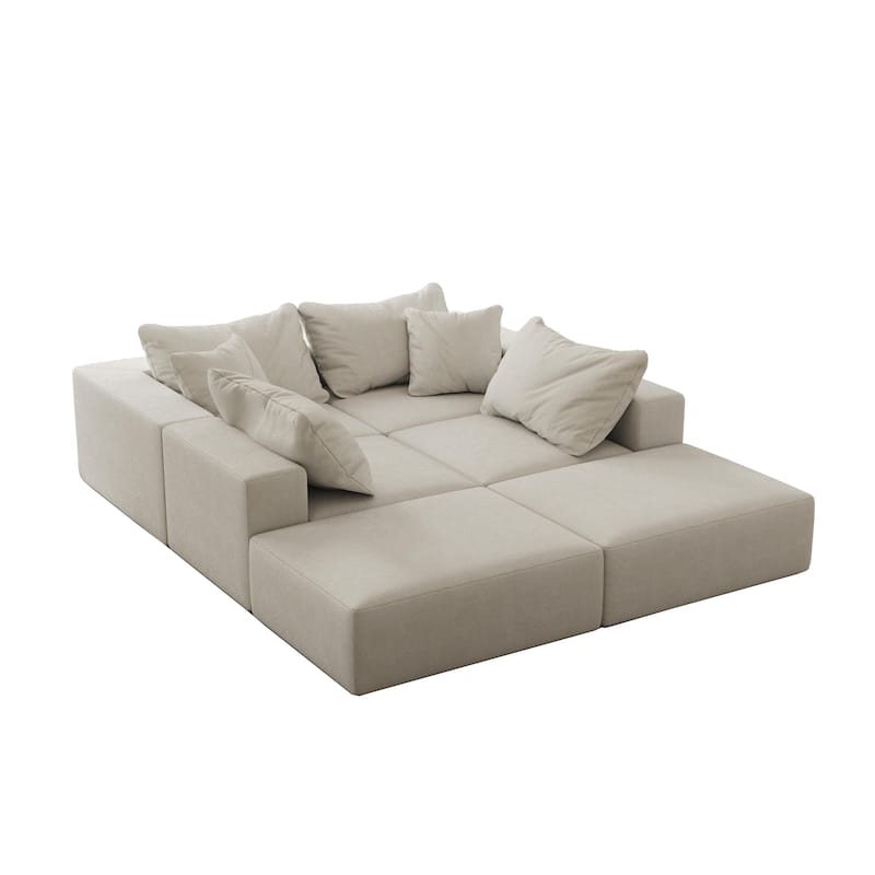 Oversized Chenille Upholstered Sectional Sofa Set Modular Couch Cloud Sleeper Sofa Bed with Ottomans and Pillows for Living Room