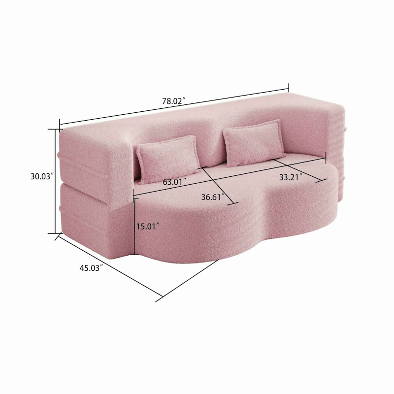 Modern Minimalist Compressed Upholstered Convertible Two-Seater Sofa Bed with 2 Pillows