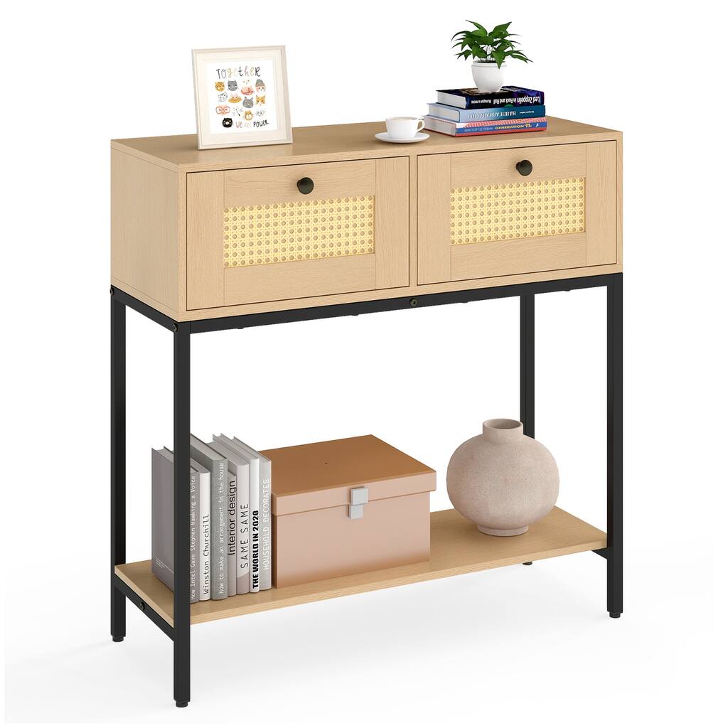 Gymax Console Table Entryway Table Long Sofa Side Table w/ Open Shelf