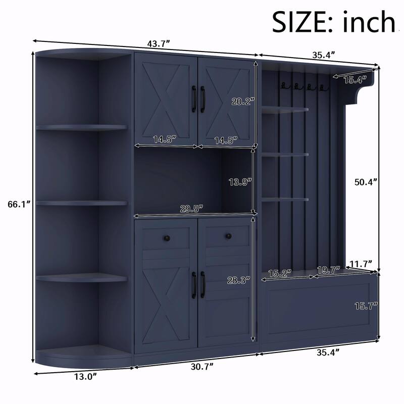 Multifunctional Left-Right Combination Hall Cabinet with Storage and 4 Hooks