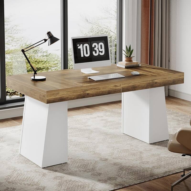 55 Inches Executive Desk with Double Trapezoid Base for home office