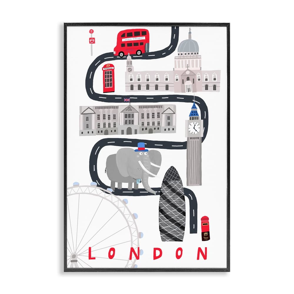 Stupell London Whimsical Travel City Framed Giclee Art Design By Carla Daly