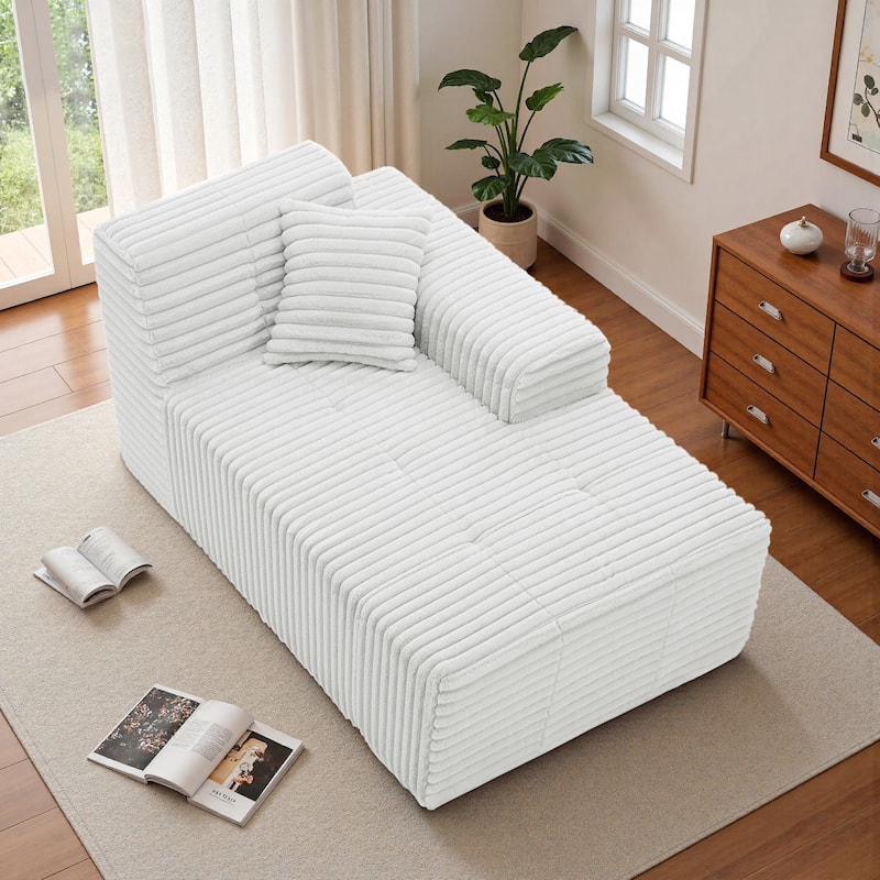 Corduroy Oversized Low-back Modular Loveseat Chaise with Pillow