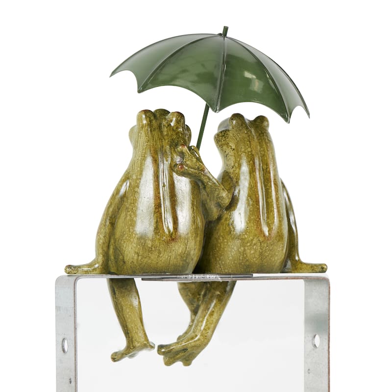 Bronze Resin Sitting Frog Decorative Sculpture with Umbrella