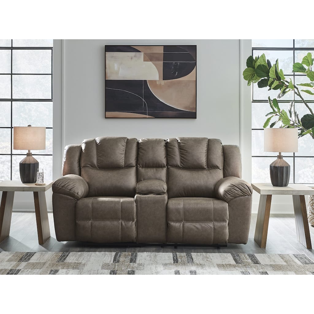Signature Design by Ashley Windsley Dark Brown Reclining Loveseat with Console - 82" W x 41" D x 42" H