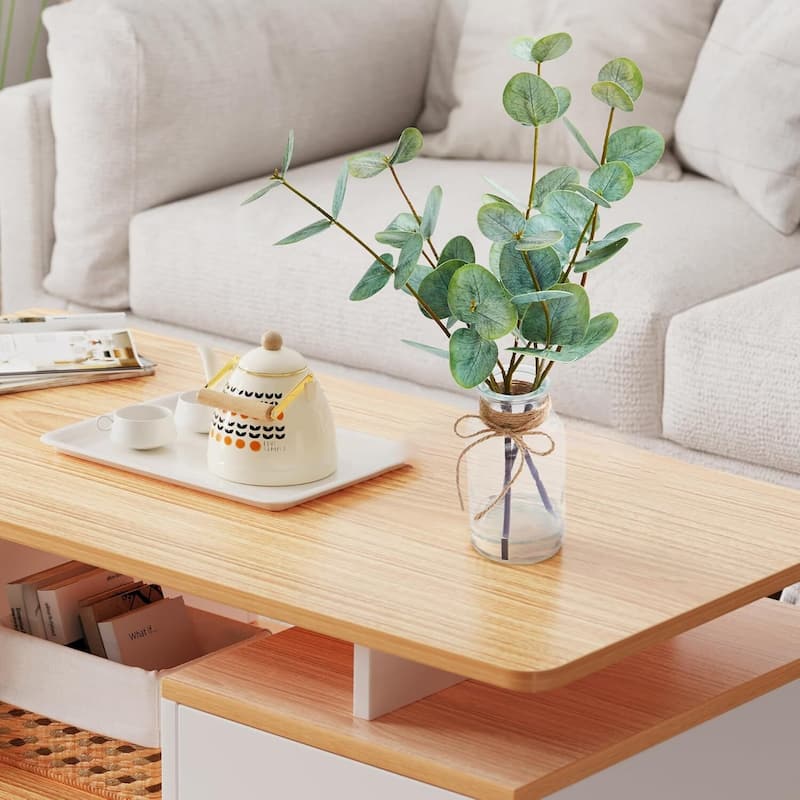 2PCS 13" Artificial Eucalyptus Stems in Vase with Faux Water for Home Decor - 2 pcs