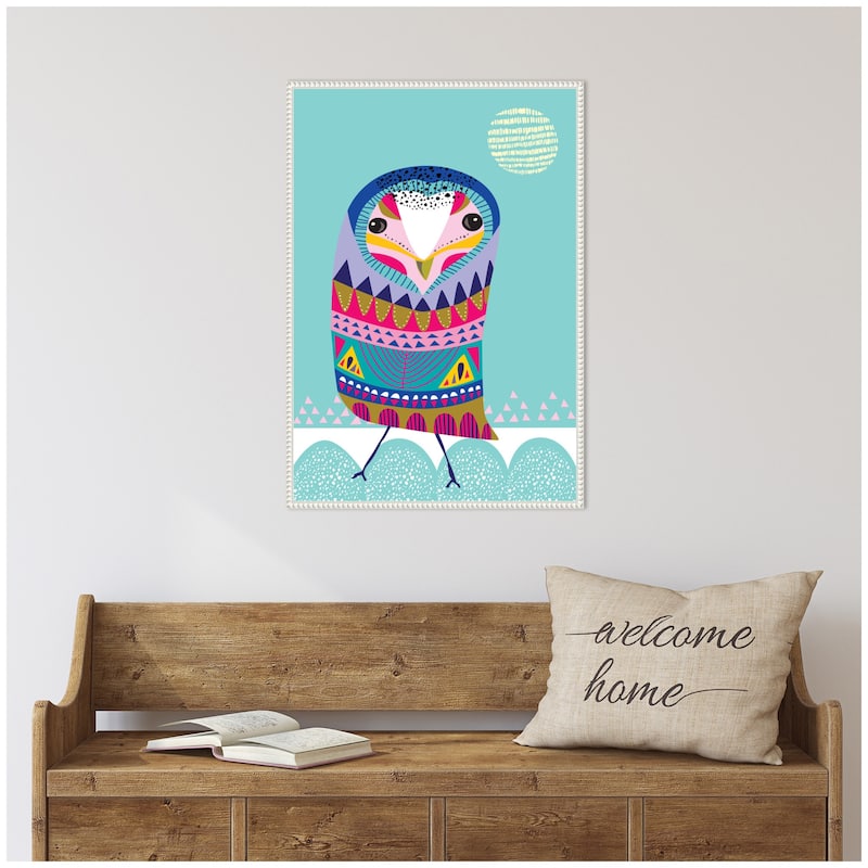 Kate and Laurel Sylvie Boho Colorful Folk Owl Framed Canvas by Rachel Lee