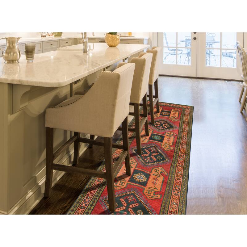 Fine Vintage Distressed Balthild Red/Charcoal Runner - 3'10" x 12'3"