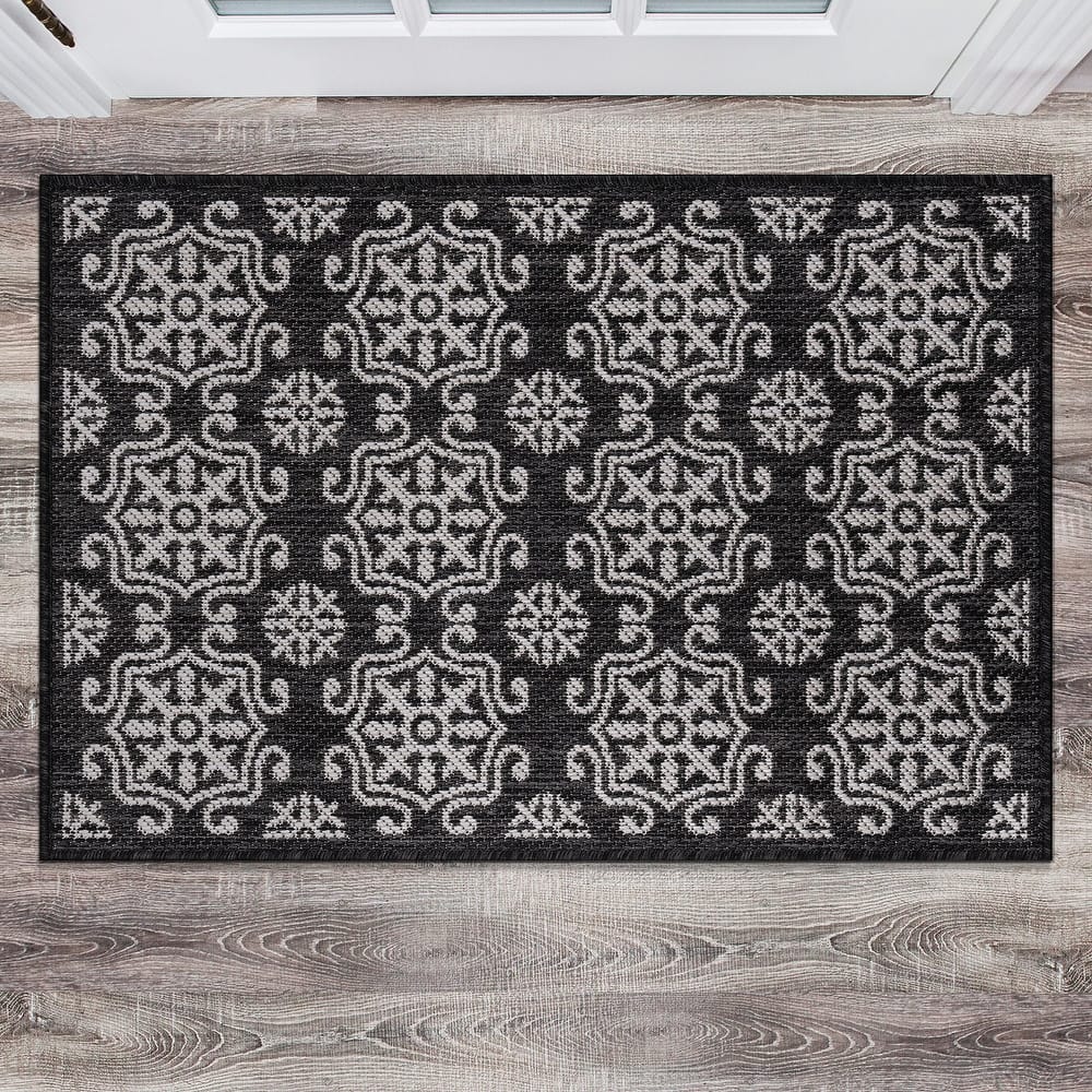 World Rug Gallery Transitional Geometric Textured Flat Weave Indoor/Outdoor Area Rug